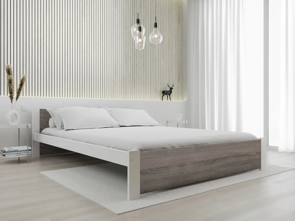 Ágy IKAROS 160 x 200 cm, fehér/szarvasgomba tölgy Matrac: Matrace Sommera 18 cm, Ágyrács: Lamellás ágyráccsal