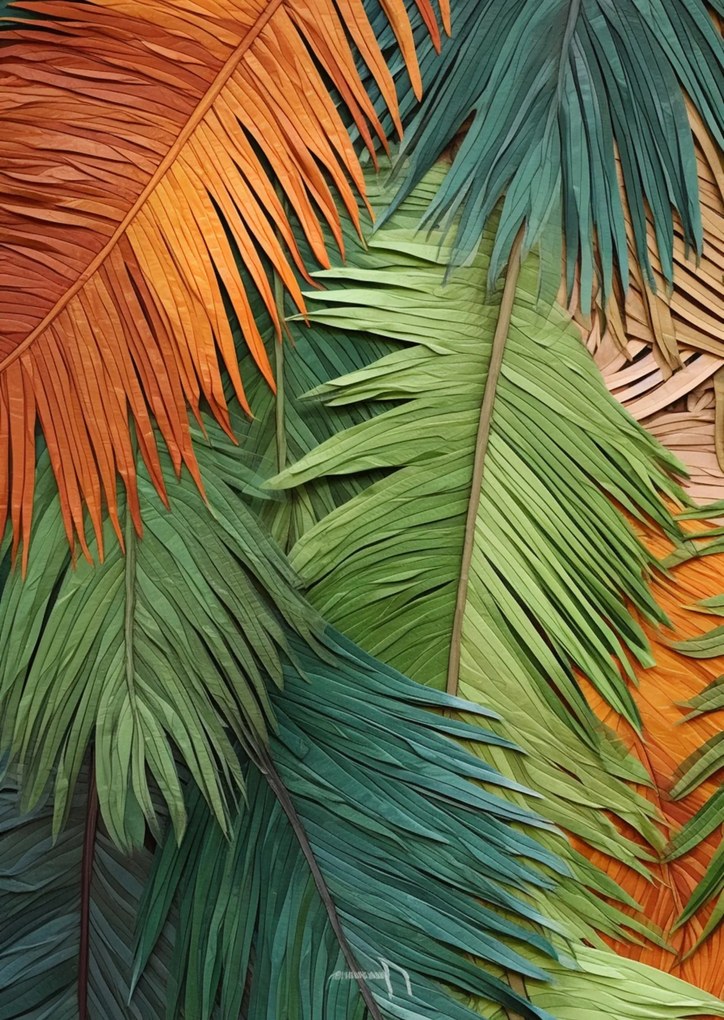 Színes pálmalevelek poszter - 60x80 cm, Ezüst