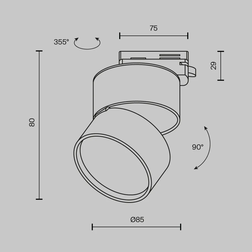 TR007-1-12W3K-B-1 ONDA Alumínium Sín lámpafej Fekete Színű LED 12 W 3000 Kelvin 780 Lumen IP20