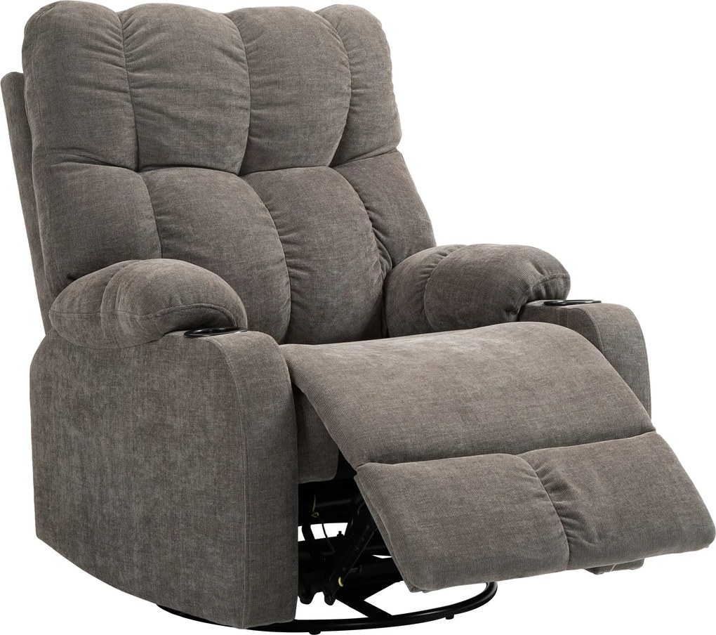 HOMCOM Fotel TV, Dőlésszögállító, Ringató Funkcióval, Forgó Fotel, Lábpihentetővel, Zsebspring Maggal és Pohártartóval, Világos Barna | Aosom