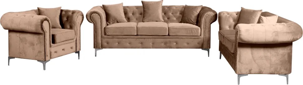 Luxus 3-as ülés, világosbarna Velvet szövet, ROMANO