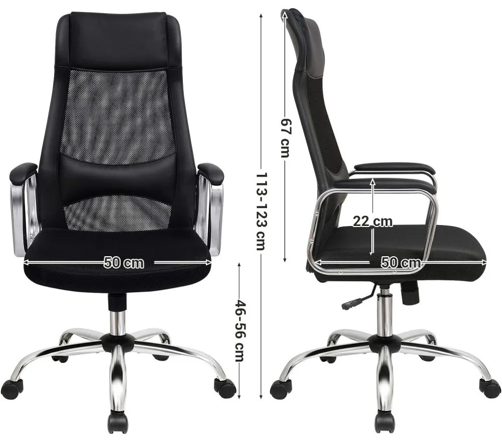 Irodai ergonomikus szék, fej- és deréktámasszal, fekete