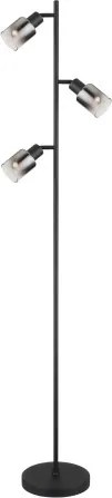 Globo 54308S Állólámpa fém fekete matt, füstszínű üveg, átlátszó futás, fekete PVC kábel, lábkapcsoló a kábelben, ø: 230mm, M:1540mm, kábelhossz 1800mm, nem tartozék: 3x E14 40W 230V