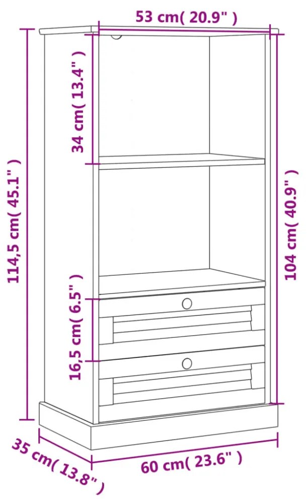 VIGO fehér tömör fenyőfa könyvespolc 60x35x114,5 cm