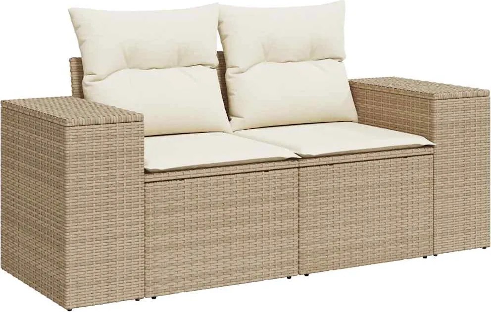 vidaXL 2 személyes bézs polyrattan kerti kanapé párnával