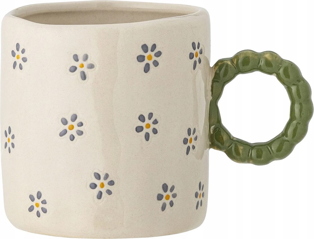 Dorthea bögre fehér kő zöld virágok Átm.7xH7 cm 180 ml