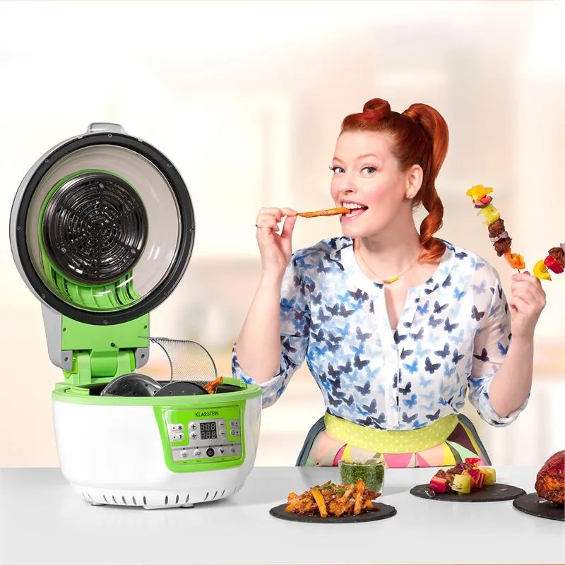 Klarstein VitAir Turbo, forrólevegős fritőz, 1400 W, 10 l, zöld-fehér