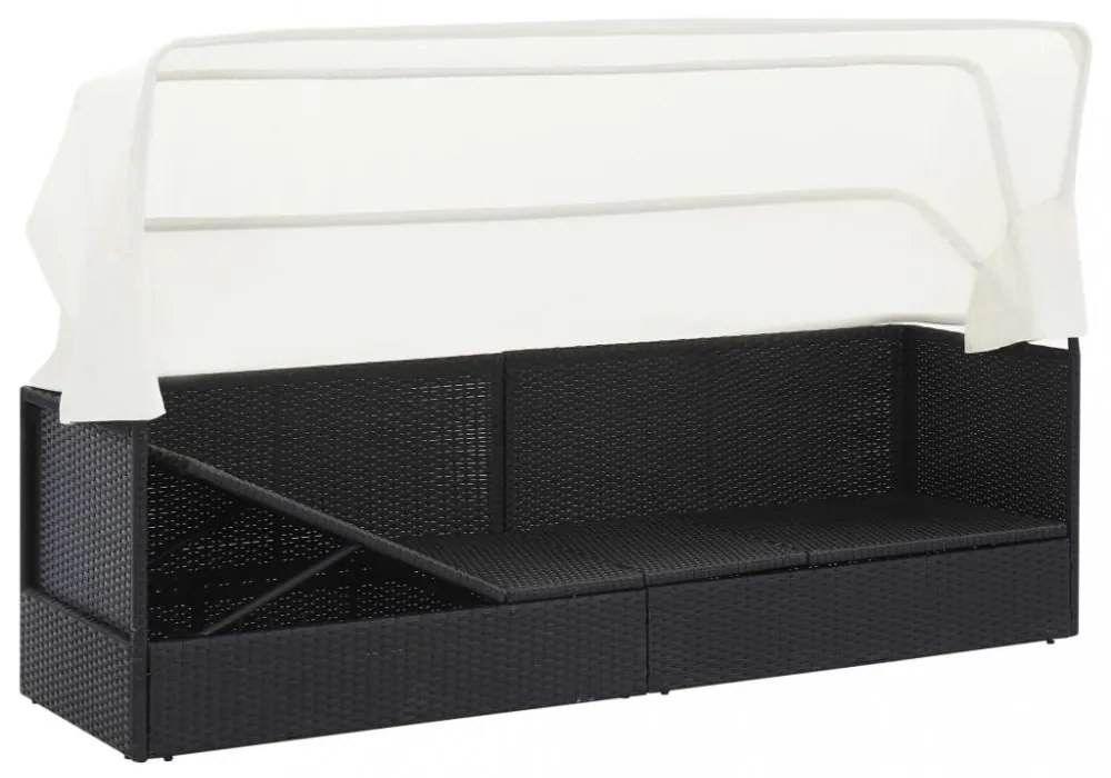 fekete polyrattan kerti kanapé napellenzővel