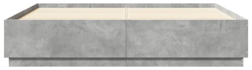 betonszürke szerelt fa ágykeret LED-világítással 200 x 200 cm