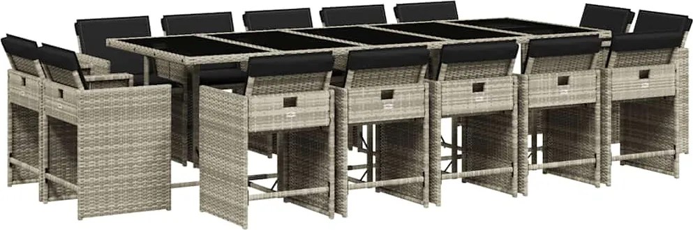 vidaXL 15 részes szürke polyrattan kerti étkezőgarnitúra párnákkal