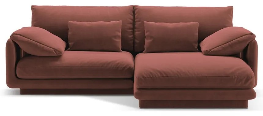 Rózsaszín bársony sarokkanapé (jobb oldali-heverő résszel) Torino – Micadoni