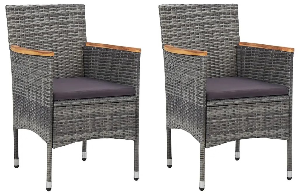 3 részes szürke polyrattan és akácfa bisztrószett