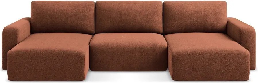 Terrakotta színű zsenília kinyitható-tárolóhelyes sarokkanapé (U alakú) Kona – Makamii