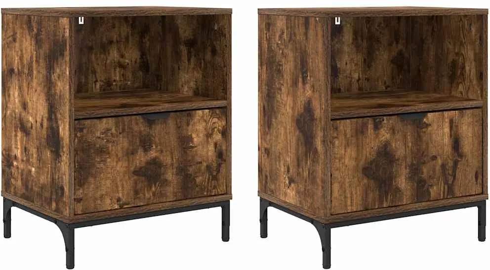 vidaXL Éjjeliszekrény 2 pcs Füstölt tölgy 49 x 36 x 61 cm Faanyag