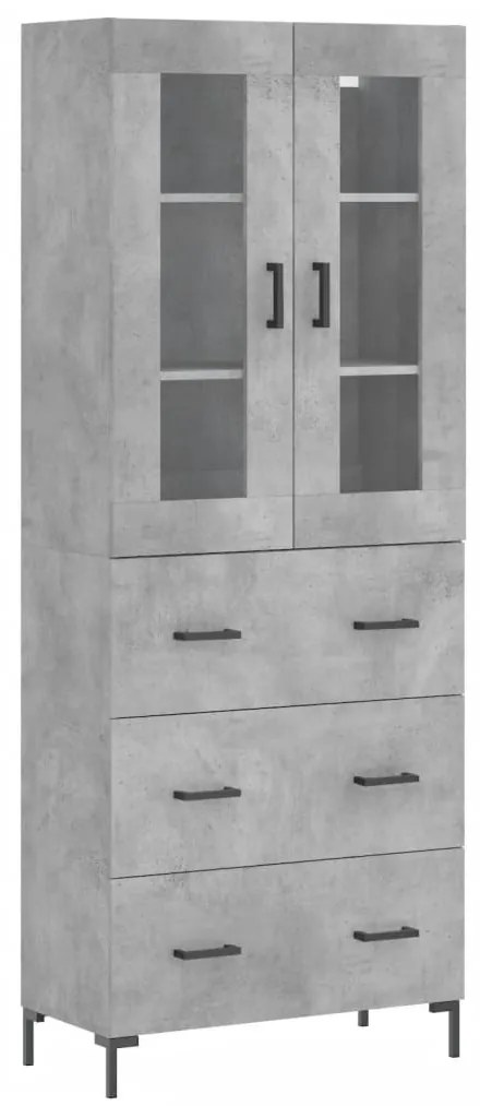 Betonszürke szerelt fa magasszekrény 69,5 x 34 x 180 cm