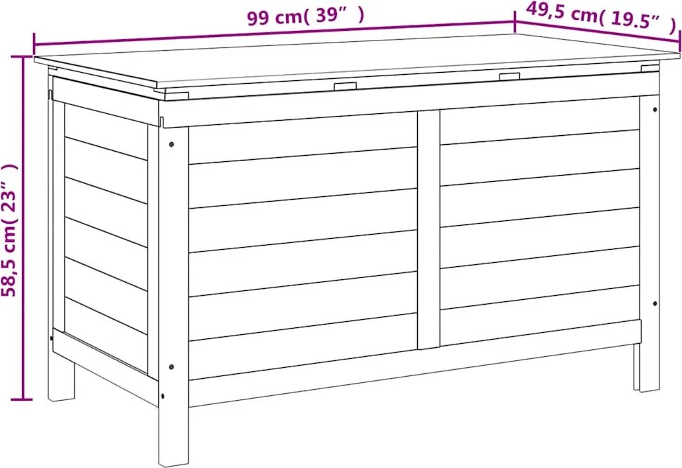 vidaXL fehér tömör fenyőfa kerti tárolóláda 99 x 49,5 x 58,5 cm