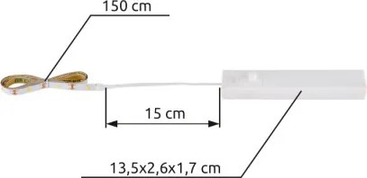 Globo 38968 LED szalag, matt fehér műanyag, csúszókapcsoló, rövidíthető, HxSzxM: 1500x8x1mm, tápkábel hossza 150mm, elemdoboz: 13,5 x 2,6 x 1,7 cm, 45x LED 1,5W 3V, 60lm forrás, 60lm kimenet, 3000K
