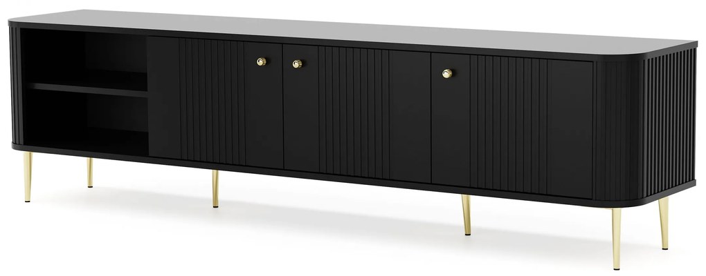 Vesper 3D TV-szekrény 187 cm - fekete / arany lábak