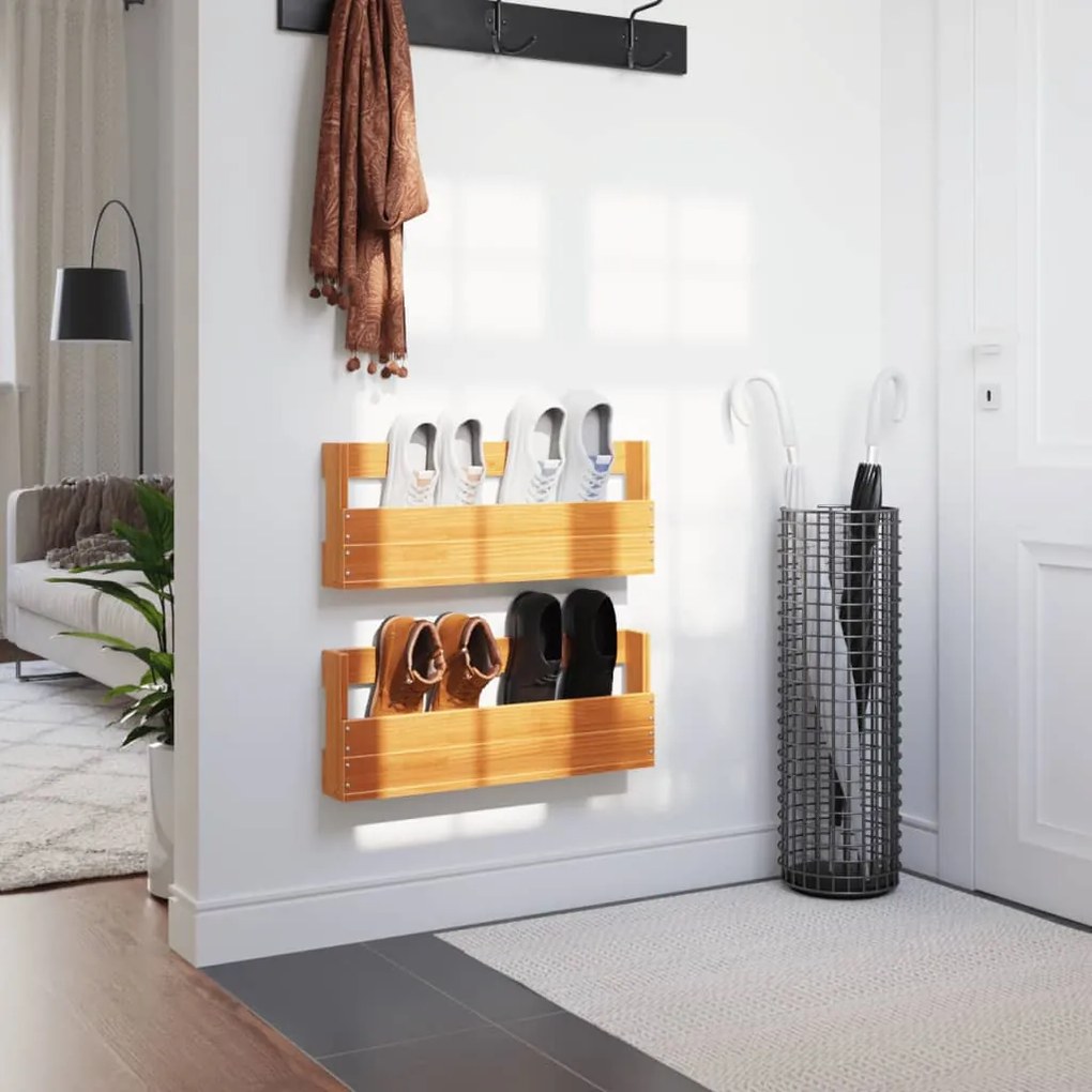 2 db viaszbarna tömör fenyőfa fali cipőtartó 59x8,5x23,5 cm