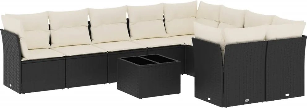 vidaXL 10 részes fekete polyrattan kerti ülőgarnitúra párnákkal