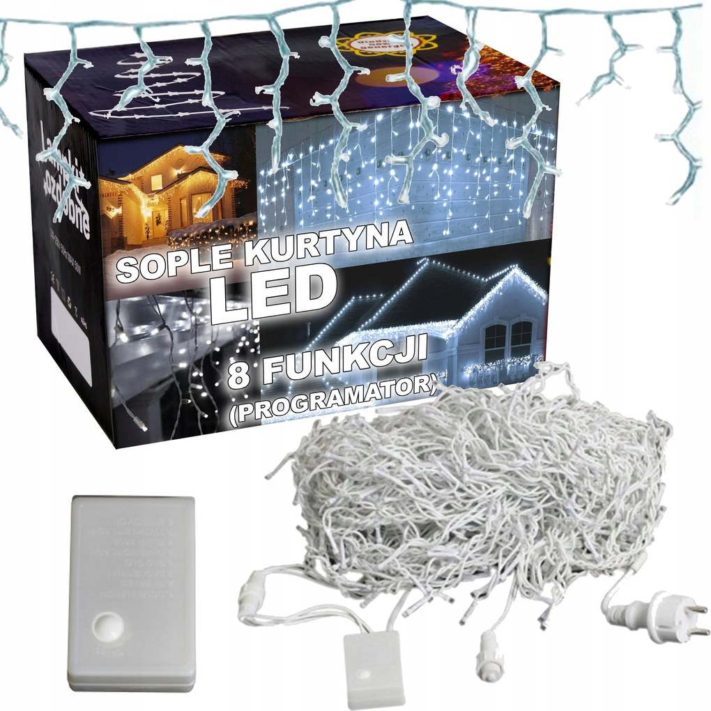 Karácsonyfa Lámpák Jégcsapok 100 Led Függöny Fehér Hideg Flash Fényfüggöny