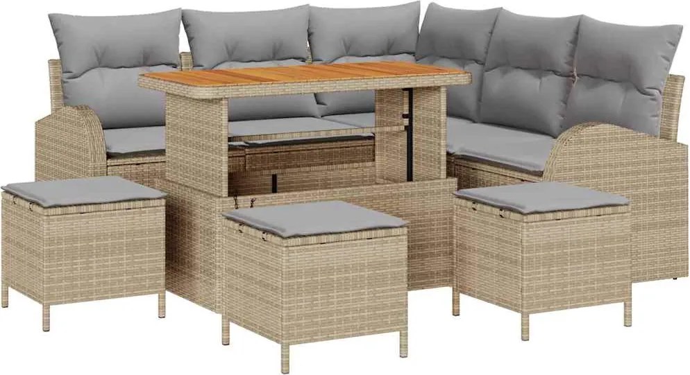 vidaXL Kerti Kanapé Szett párnával 9 pcs Beige és Világosszürke