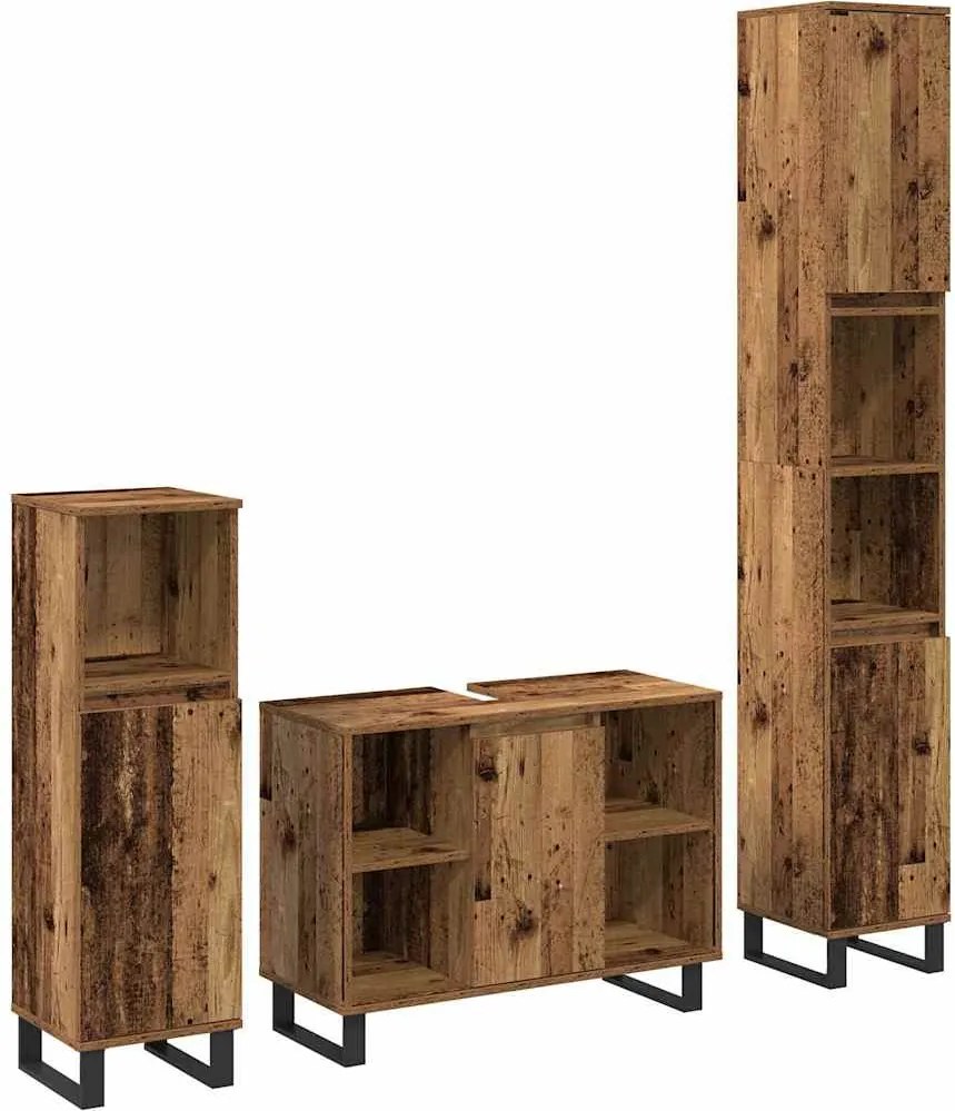 vidaXL Fürdőszoba bútor szett polcokkal tárolóval 3 pcs Barna Faanyag