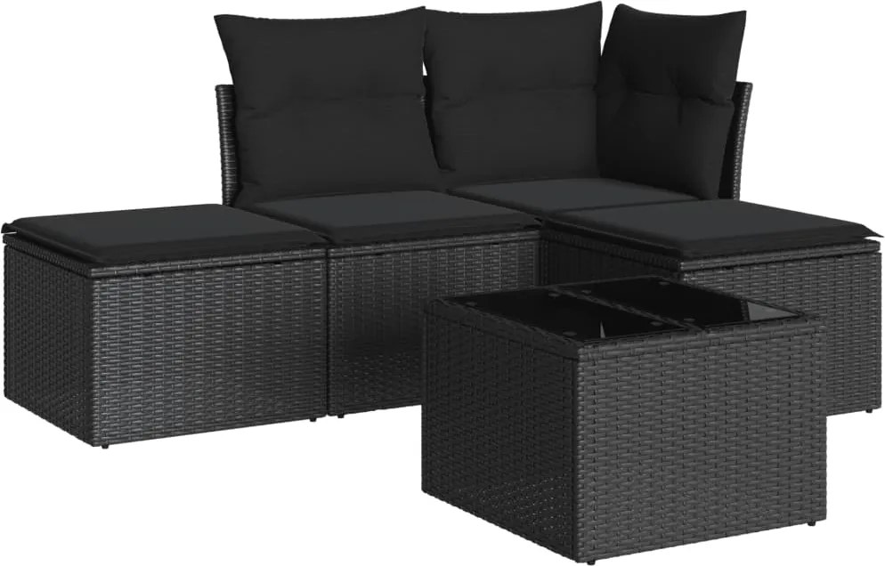 vidaXL 5 részes fekete polyrattan kerti kanapészett párnákkal
