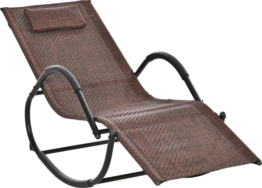 Outsunny Kültéri Ringató Fotel Karfával, Fejtámlával, Rattan Hatással Kertiszínre, Teraszra, Max Teherbírás 160 kg, 157x60x80 cm Barna | Aosom