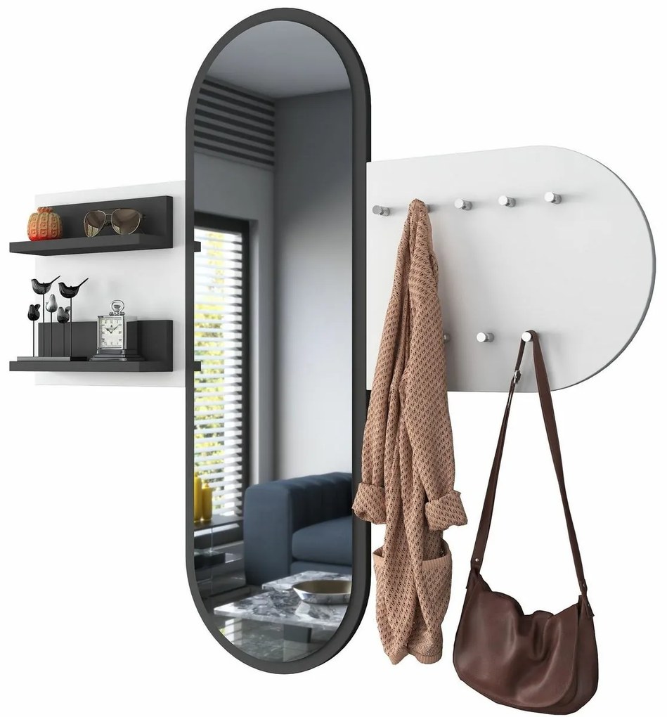 Fali akasztó tükörrel Pomi White