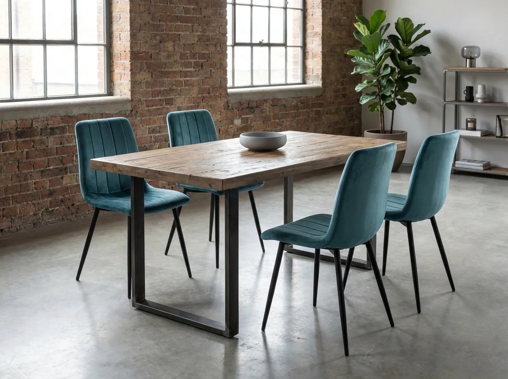 Petrolkék bársony szék LAVA PETROL BLUE fekete lábakkal