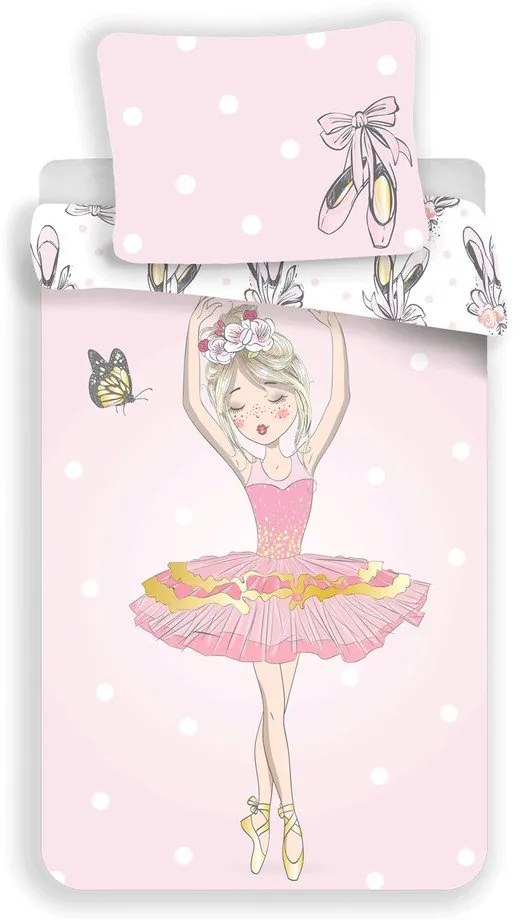 Rózsaszín egyszemélyes pamut gyerek ágyneműhuzat 140x200 cm Ballerina – Jerry Fabrics
