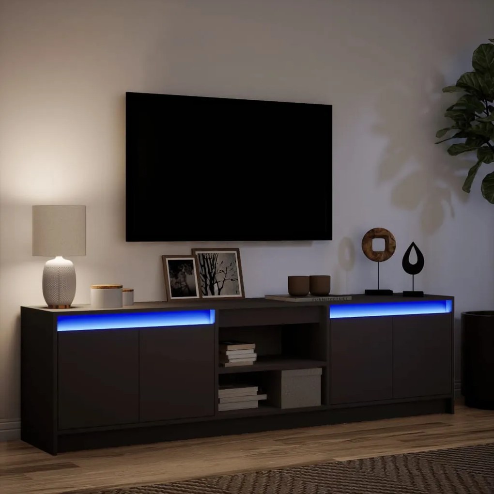 fekete szerelt fa TV-szekrény LED-ekkel 180 x 34 x 50 cm