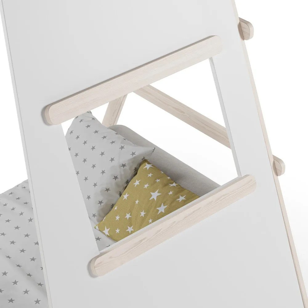 Krémszínű borovi fenyő házikó alakú gyerekágy ágyráccsal 90x200 cm Enola – Marckeric