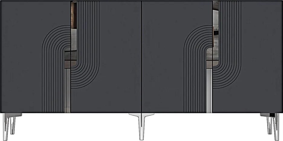 Meyra komód, antracit-ezüst, 150 cm