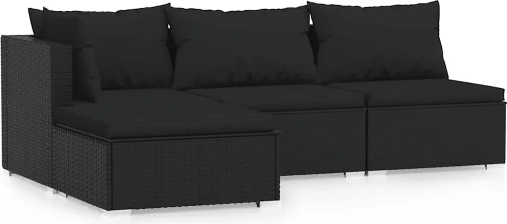 vidaXL 4 részes fekete polyrattan kerti ülőgarnitúra párnákkal