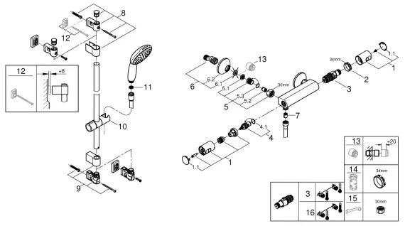 GROHE 34854001 - PRECISION START termosztátos zuhanycsaptelep, 900 mm, króm