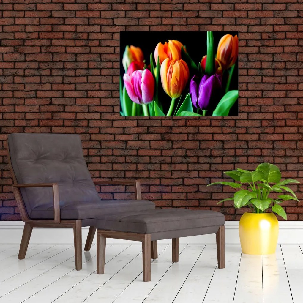 Tulipánok képe fekete alapon (üvegen) (70x50 cm)