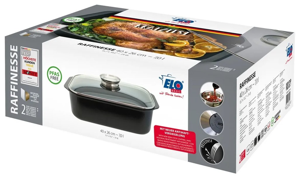 Elo 82840 Basic Sütőedény üvegfedővel és aromásfogantyúval Raffinesse 40 x 26 cm