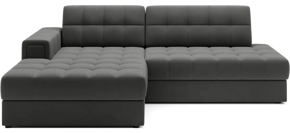 Szürkésbarna bársony kinyitható sarokkanapé (bal oldali-heverő résszel) Blezalt – ELTAP