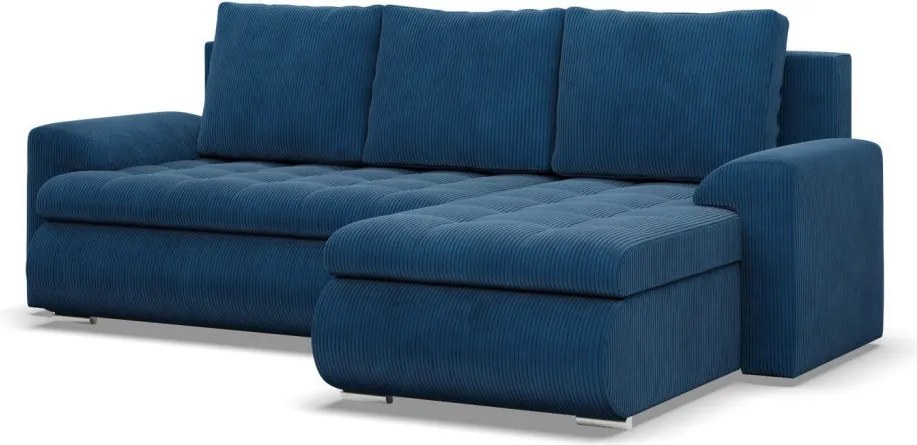 Tokio sarokkanapé, 2 ágyneműtartóval, kordbársony, jobboldali, kék