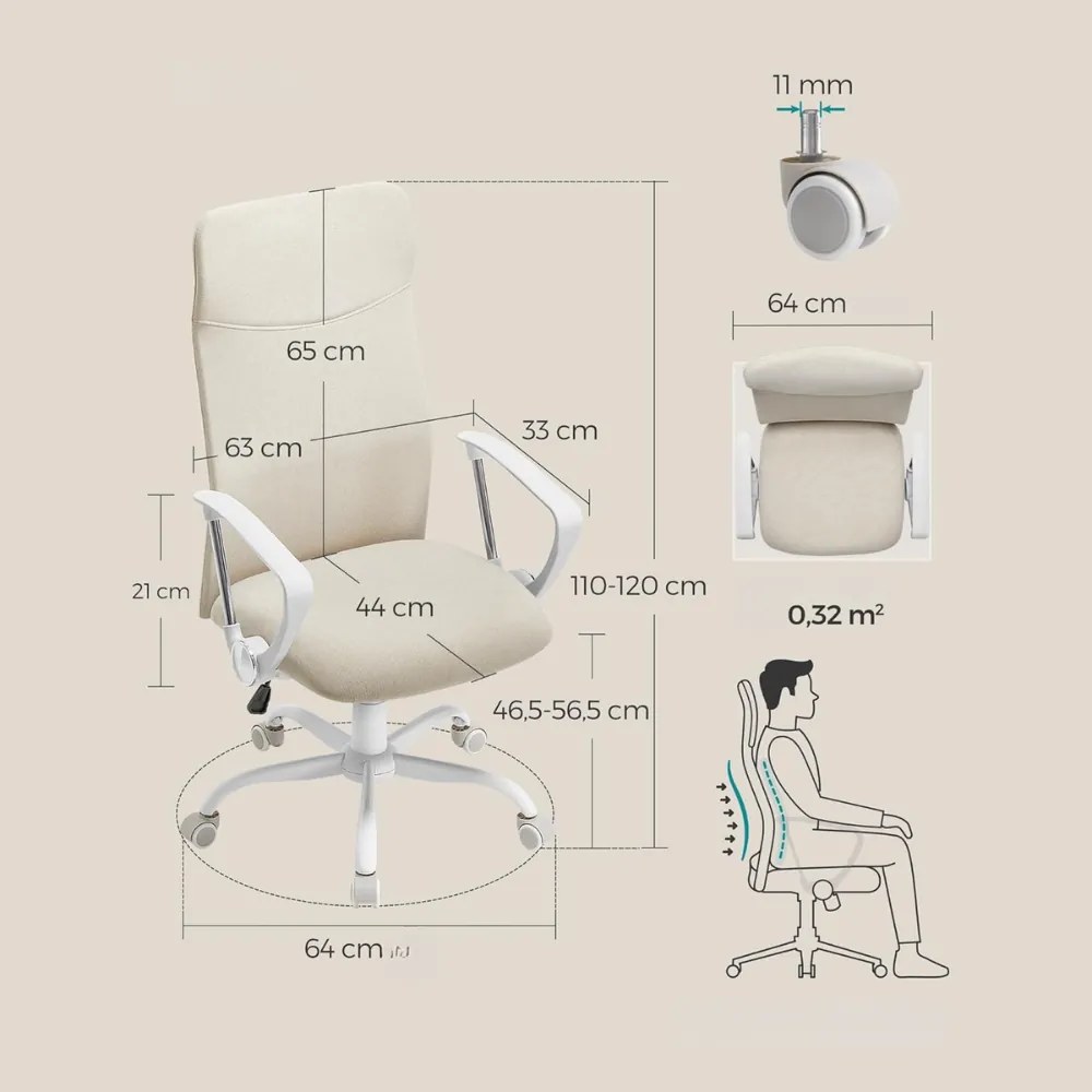 DINA irodai szék, max. 120 kg, bézs/fehér SongmicsHome