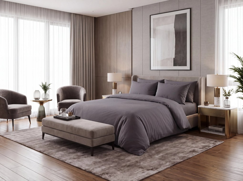 Pamut ágynemű DENYX BLEND szürke cipzár Ágyneműhuzat mérete: 2 db 70 x 90 cm | 200 x 220 cm