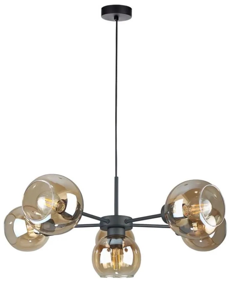 Csillár zsinóron KALIOPE 6xE27/60W/230V fekete/füstös bézs