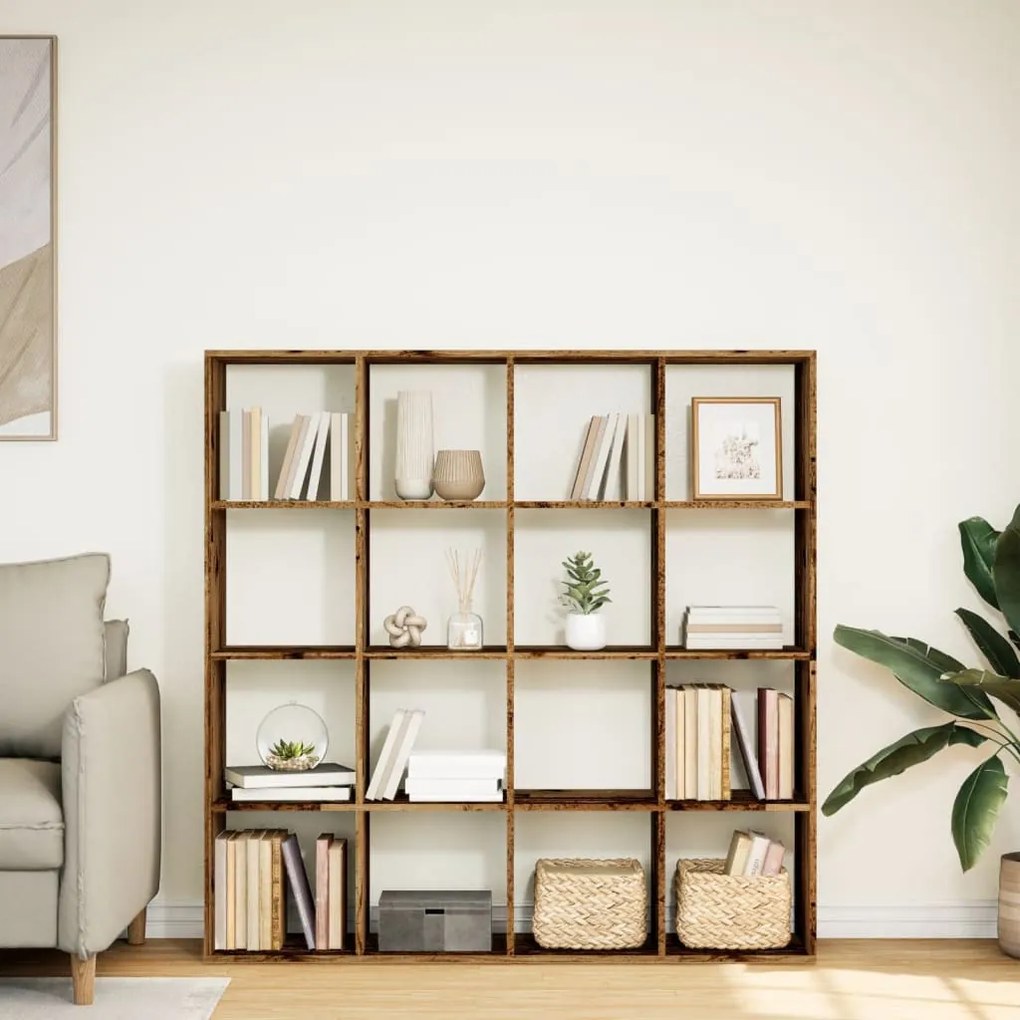 antik fa színű szerelt fa könyvszekrény 137,5 x 29 x 137,5 cm