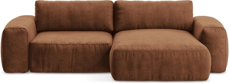 Terrakotta színű zsenília kinyitható sarokkanapé (jobb oldali-heverő résszel) Kuki – Makamii