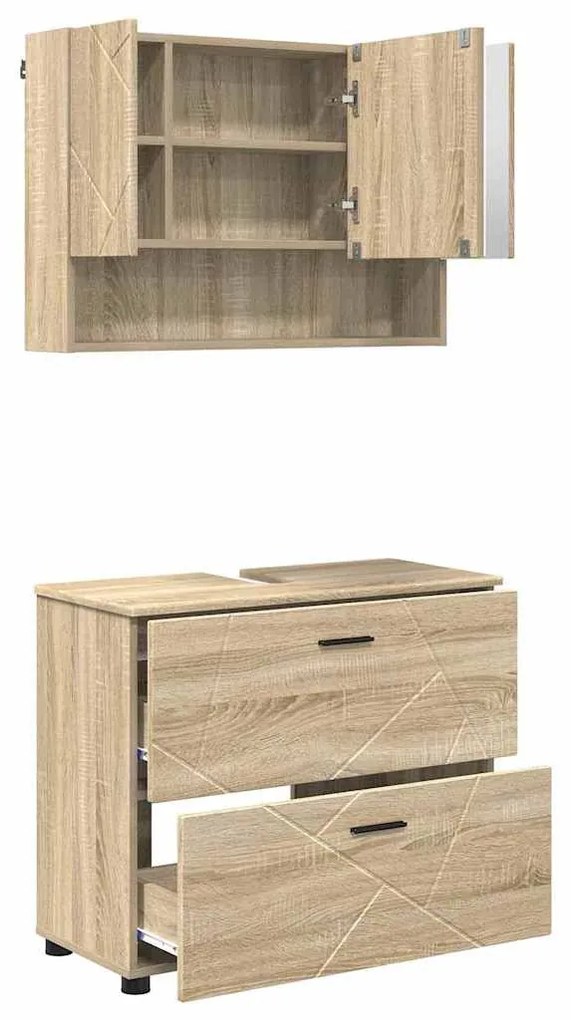Fürdőszoba bútor szett 2 pcs sonoma tölgy 76.5 x 35 x 64 cm
