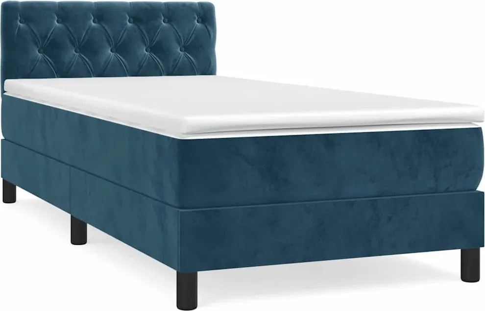 vidaXL sötétkék bársony rugós ágy matraccal 80 x 200 cm