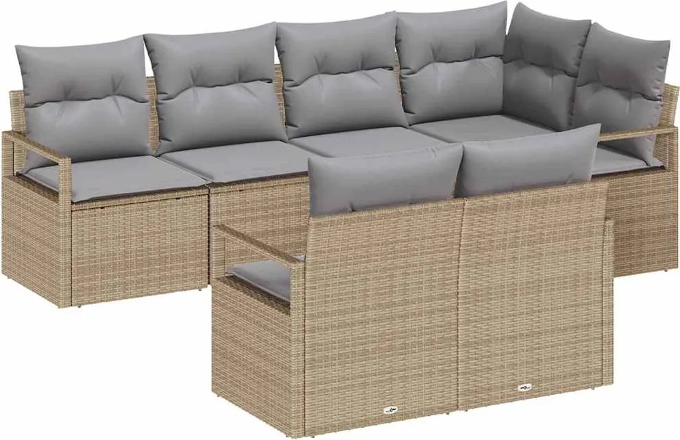 vidaXL Kanapé Szett 7 pcs Bézs polirattan