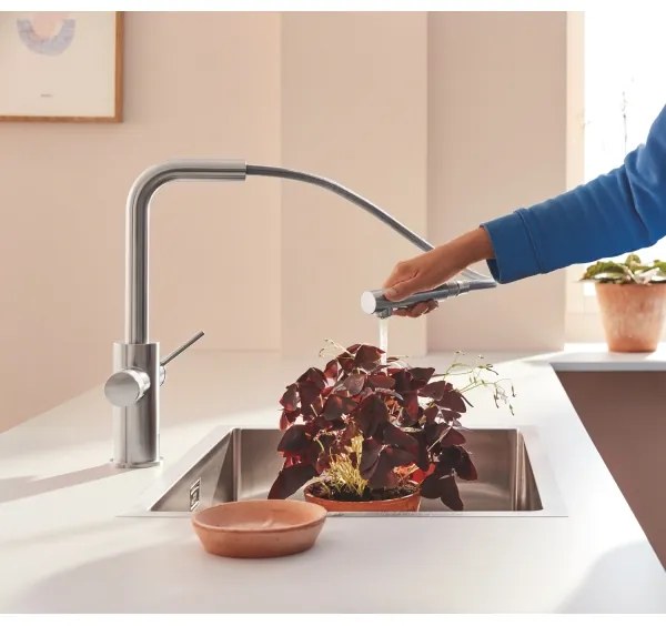 GROHE 30601DC0 - BLUE PURE mosogató csaptelep, kihúzható kifolyófej, rozsdamentes acél